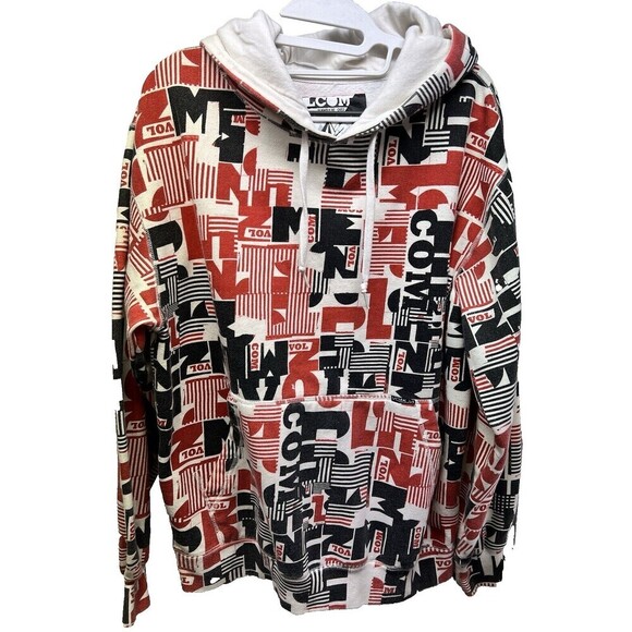 Vintage Volcom Hoodie Eastern Block RARE Med All Over Print Volcom Red Black Y2K - Picture 1 of 13